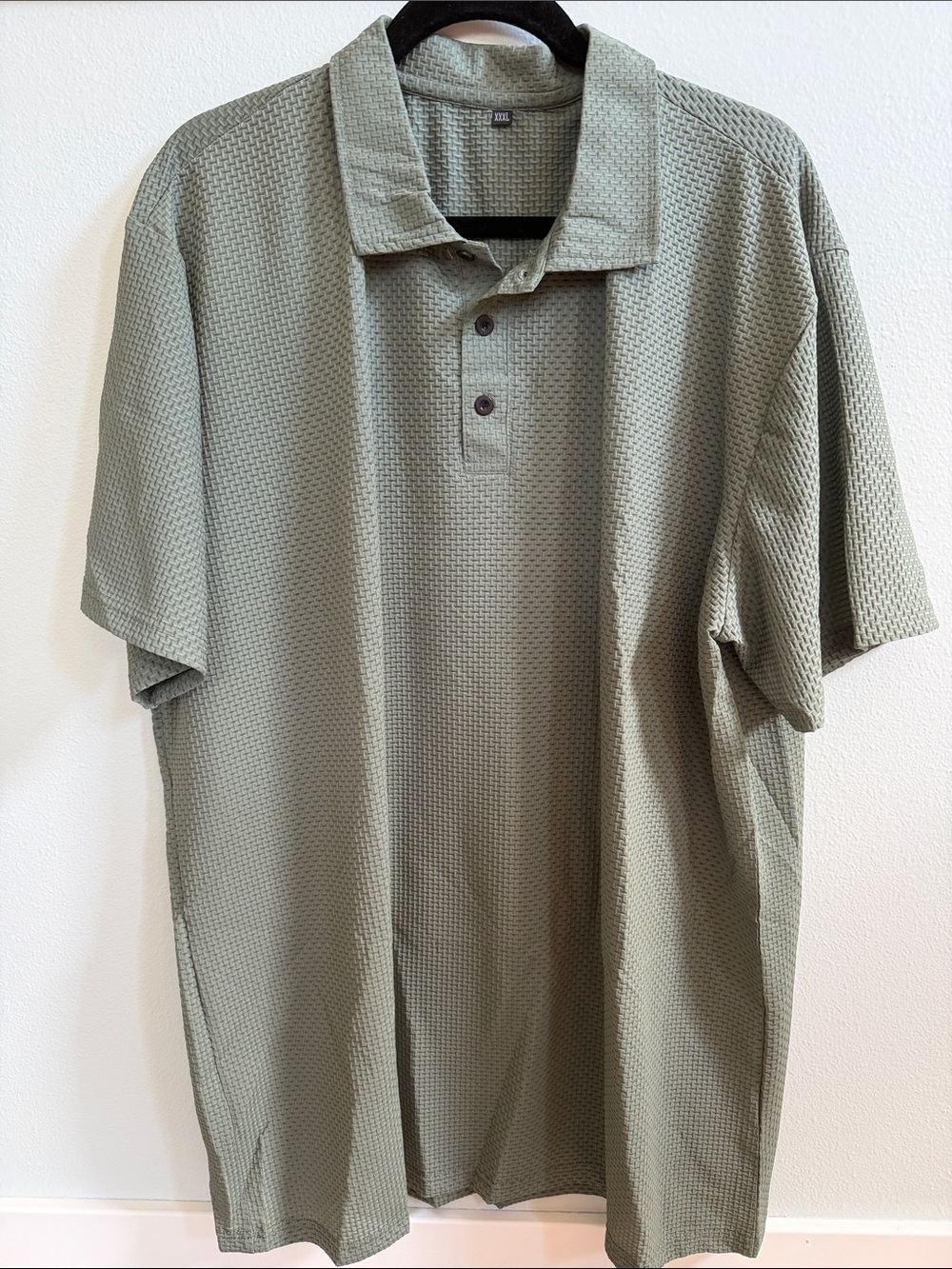 Relaxed Olive Waffle Polo Shirt with Button Placket